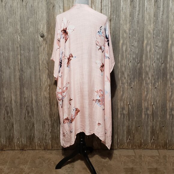 Windsor OS Kimono Duster Wrap Pink Butterflies Boho Flowy Cover Up One Size - Picture 4 of 5